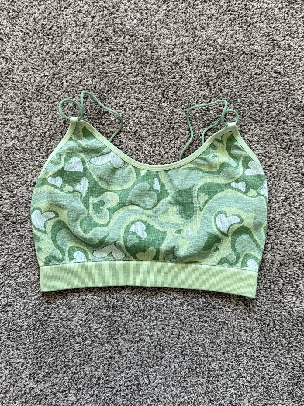 Harlow Green Abstract Swirly Heart Print Cropped Strappy Tank Top / Bralette